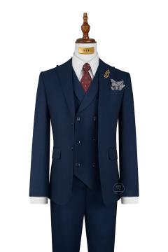 Bộ Suit Xanh Navy Phối Đột Chỉ Viền Modern Fit TGS378